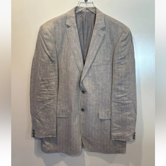 DKNY Gray Linen Herringbone Blazer Suit Jacket Sport Coat Mens Size 42L - Picture 2 of 5